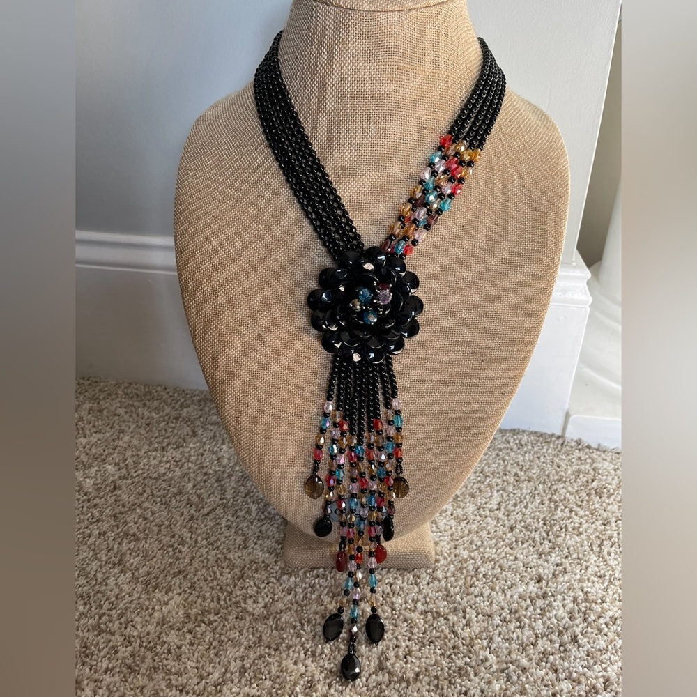 JOAN RIVERS VINTAGE 1990 MASSIVE BEADED FLORAL STATEMENT NECKLACE